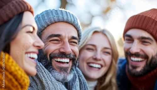 Close-up portrait of diverse group of friends sharing genuine laughter
