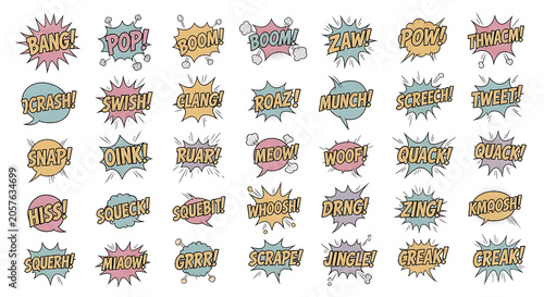 A vibrant comic book style illustration of various colorful speech bubbles on a plain white background.