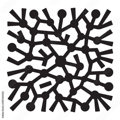 Abstract vector illustration of a complex interconnected network pattern featuring nodes and lines on white background