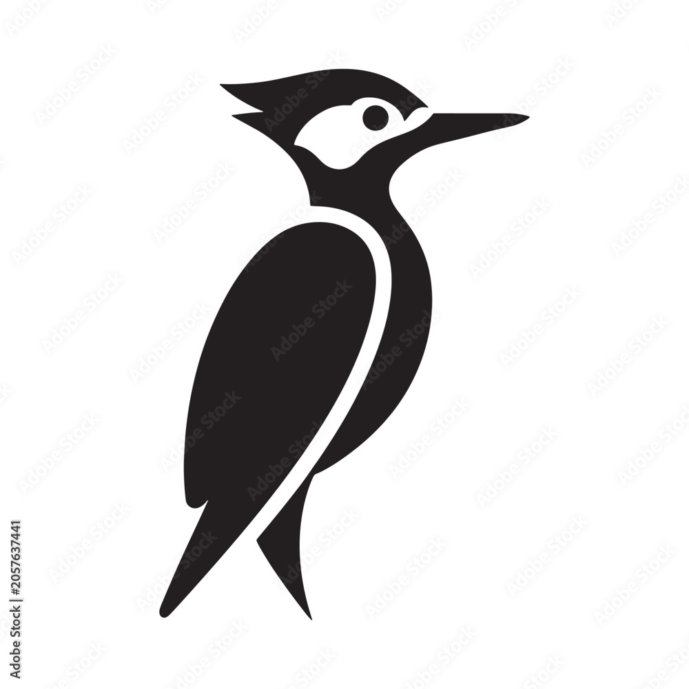 Fototapeta premium Woodpecker Silhouette On White Background Minimalist Vector Illustration