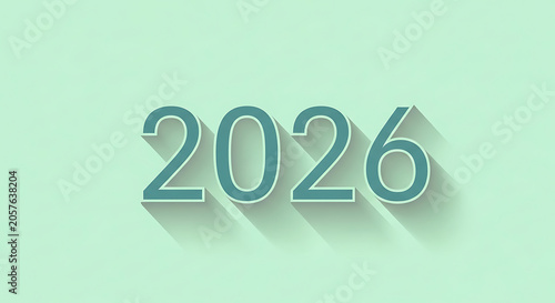 A futuristic illustration of the year 2026 on a minty green background with shadows