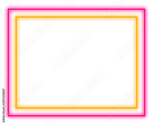 Hot Pink and Orange Neon Glowing Dual Square Frame Isolated on Transparent Background