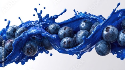 Dynamic blueberry splash fresh fruit burst on white background