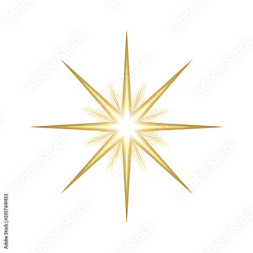 Golden star compass symbol isolated on white background vector illustration