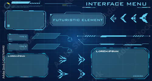 Blue futuristic HUD interface elements and sci-fi digital frames set
