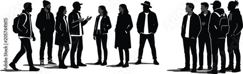 Fotografía Silhouette illustration of casual groups of people standing together, engaged in