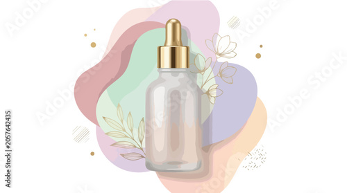 Blank frosted glass serum bottle with golden dropper cap.