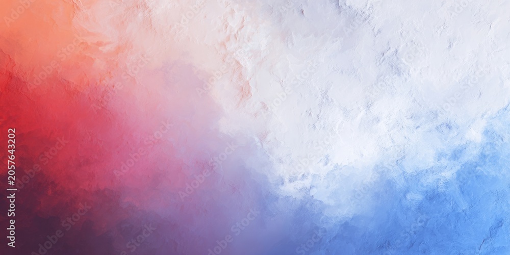 Fototapeta premium Abstract textural background features a dramatic color gradient transitioning across red, purple, white, and blue tones.