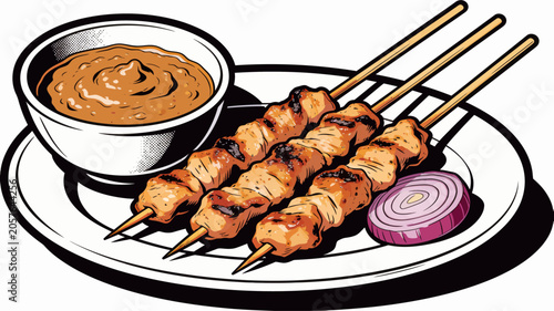 Konstfotografi Traditional Indonesian chicken satay skewers served with spicy peanut sauce and
