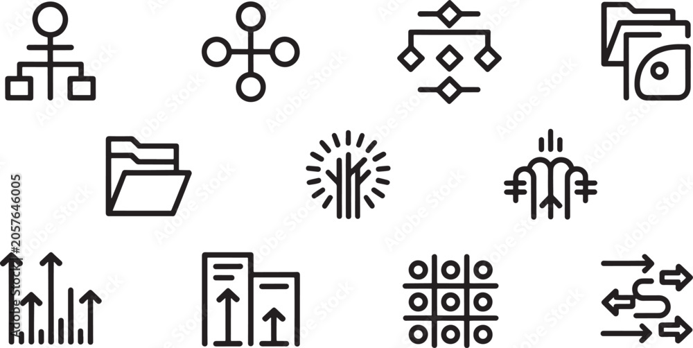 Fototapeta premium Business and data visualization including charts, folders, and flowcharts