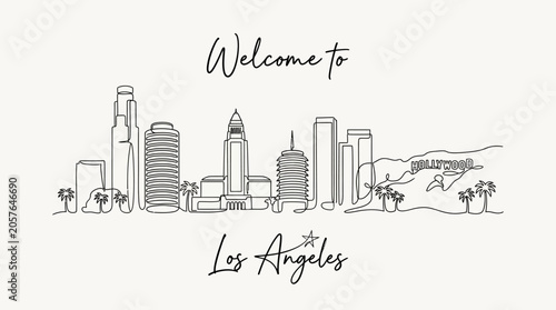 Los Angeles Skyline Line Art, Welcome Greetings Illustration