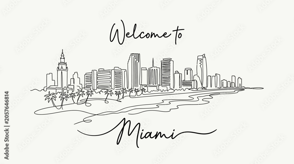 Fototapeta premium Miami Florida Skyline Hand Drawn Illustration