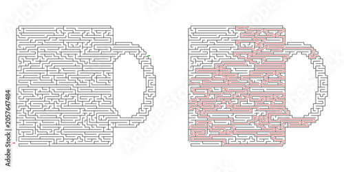 A maze puzzle sheet shaped like a cup of hot chocolate.