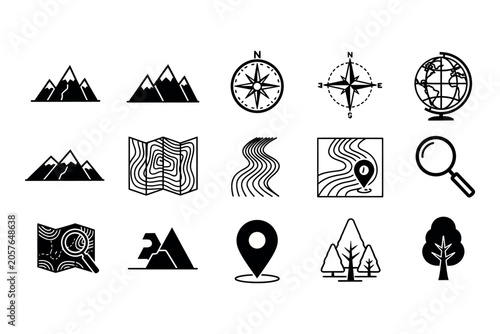 Cuadro en lienzo Adventure and exploration icons a collection of silhouette designs for outdoor e