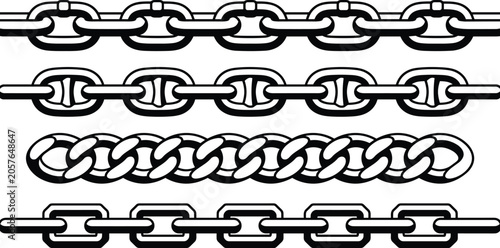 Foto Seamless metal chain link vector borders set featuring classic oval anchor curb