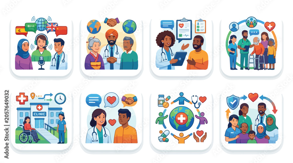 Fototapeta premium Diverse Medical Professionals and Patients Healthcare Services Set.
