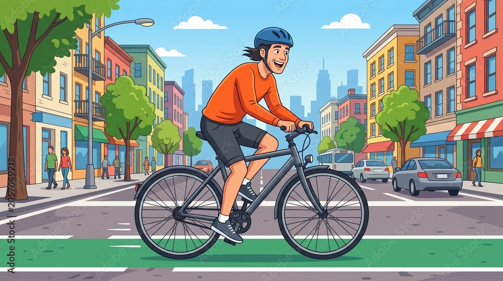 Fototapeta premium Cyclist Commuting in City with Helmet, Eco Friendly Transportation made by AI generative