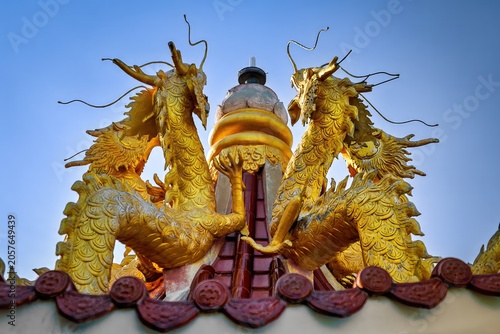 Golden dragons on temple roof