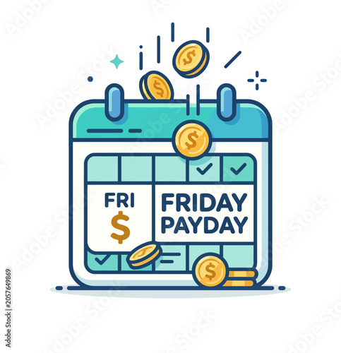 Friday Payday Calendar Icon Coins Falling on Payday for Financial Success and Earnings