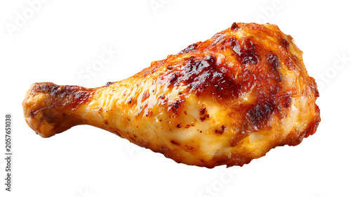 Roasted Chicken Leg with Crispy Golden Skin isolated on a white background