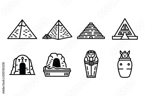 Photos Ancient egypt silhouette icons pyramids sphinx pharaoh and tombs black and white