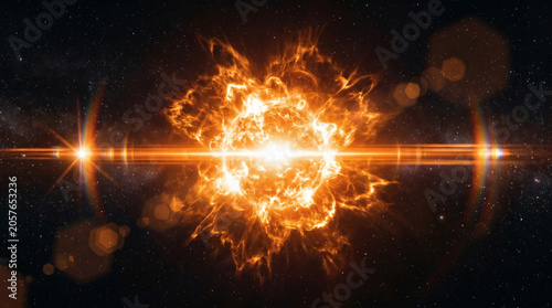 A massive explosion occurs in outer space with orange light