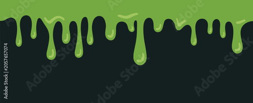 Quadro su tela Gooey Green Drips: A border of vivid green slime dripping downwards on a dark background