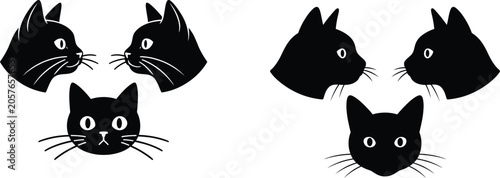 Halloween black cat faces for decorations and greeting cards on halloween day