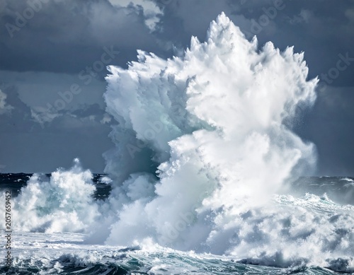 Massive wave crests with spray