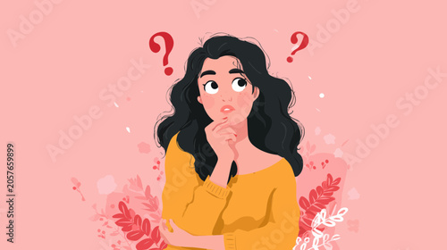Cuadro en lienzo Woman with Questions Pondering on Floral Background