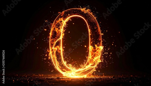 Flaming zero on dark background