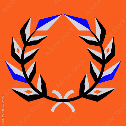 Laurel wreath emblem in vibrant orange background, symbolizing victory and achievement
