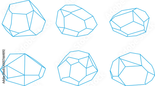 Bild auf Leinwand Geometric Stone Outline Icon Set Collection with Crystal Rock, Mineral Gem, Poly