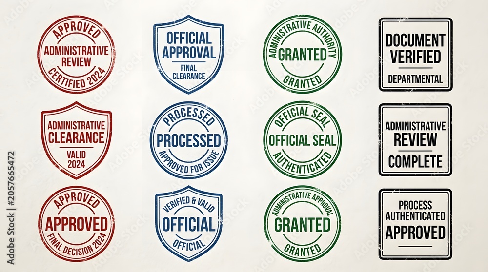 Obraz premium Collection of Distressed Vector Official Approval, Verification, and Granted Stamps and Seals