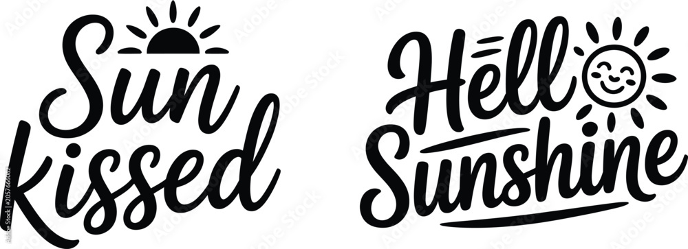 Fototapeta premium Sun Kissed and Hello Sunshine Summer Typography Quote Bundle Vector Design