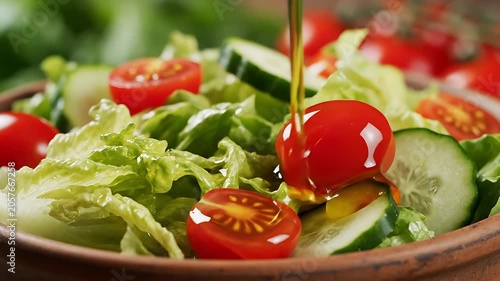 Fresh vegetable salad with olive oil.