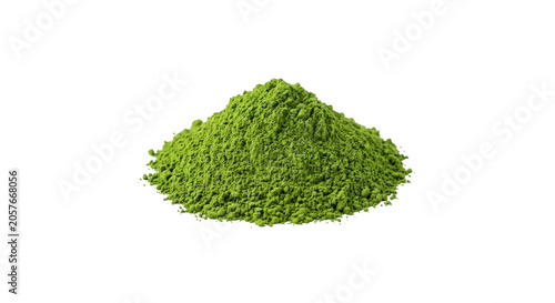 Fotografía A small pile of vibrant green matcha powder on a white background