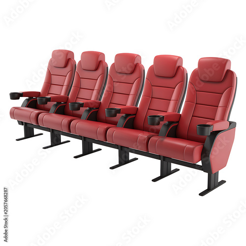 Five red cinema seats in a row