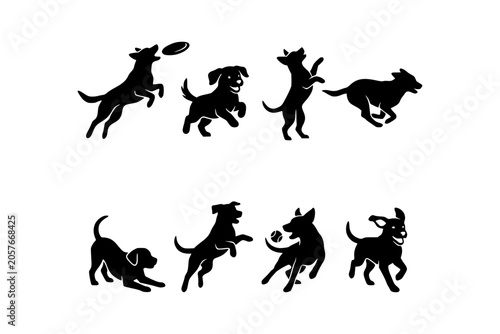 Black Silhouettes of Dogs Playing