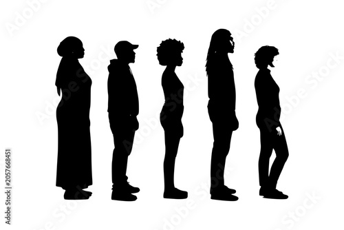 Silhouette of Diverse People Standing in Line