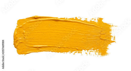 Konstfotografi Thick yellow paint stroke with visible brush texture and rich impasto effect