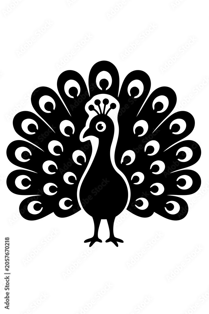 Fototapeta premium Elegant black peacock bird silhouette isolated on white background