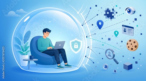 Online privacy protection concept with secure digital environment