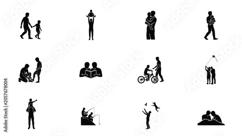 Fotografie Father and child activities icons, parenting moments, fatherhood, paternal love