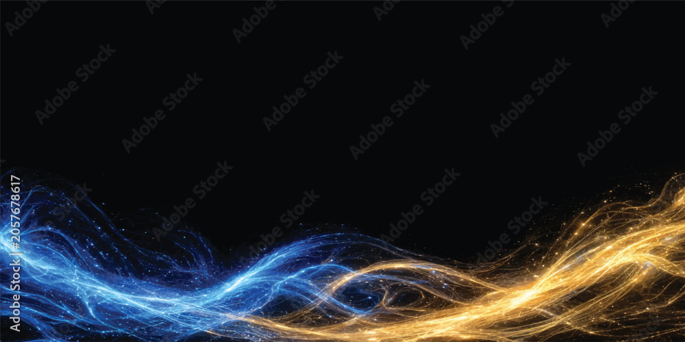 Fototapeta premium Abstract blue wave energy background with light fractal motion, smoke-like lines and futuristic dynamic design wallpaper