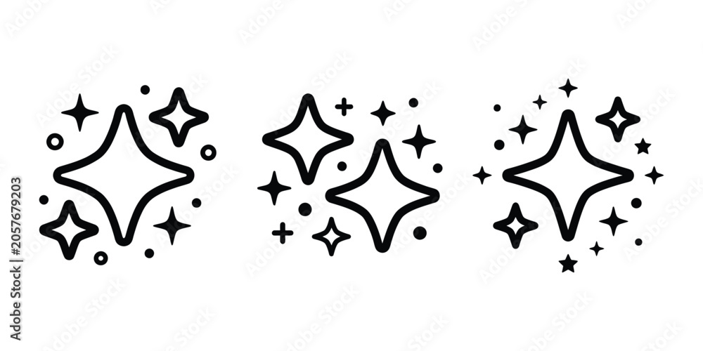Fototapeta premium Set of sparkle icons, glitter symbols, glowing light effects, stars, twinkle elements, vector illustration