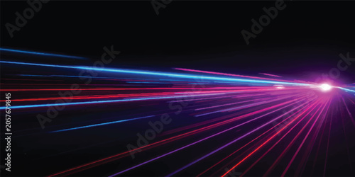 Vászonkép Colorful motion blur speed car on night road with light trails, rainbow energy l