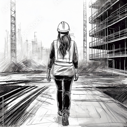 Female engineer walking into construction site development