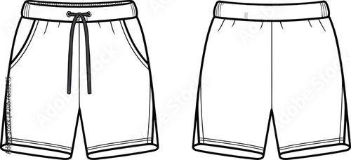 Εκτύπωση καμβά Vector flat technical sketch of blank elastic waist athletic shorts with drawstring for fashion design apparel template image_df6258
