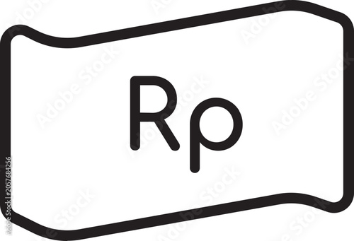 White wavyedged rectangular label with black Rp text.